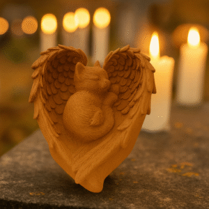 Figurka Kot Anioł symbol miłości i pamięci po pupilu brązowy