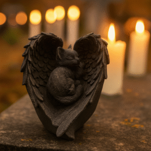 Figurka Kot Anioł symbol miłości i pamięci po pupilu czarny