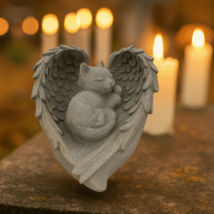 Figurka Kot Anioł symbol miłości i pamięci po pupilu szary