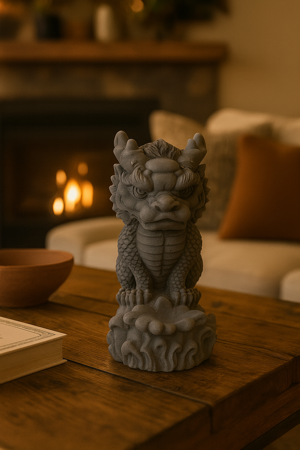 Figurka smok chiński Feng Shui szara - obrazek 2