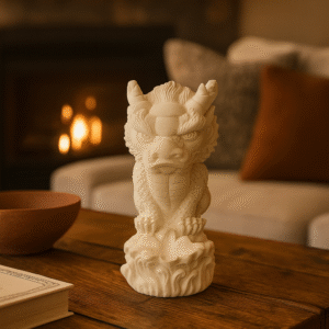 Figurka smok chiński Feng Shui biała