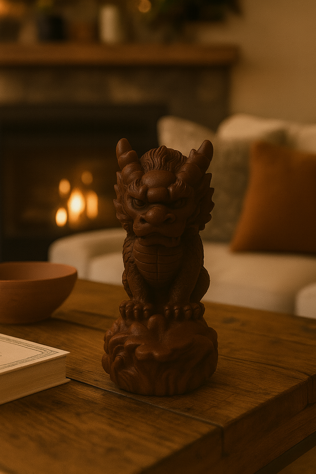 Figurka smok chiński Feng Shui brązowa - obrazek 2