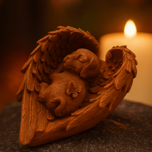 Figurka pies Anioł symbol miłości i pamięci po pupilu brązowy