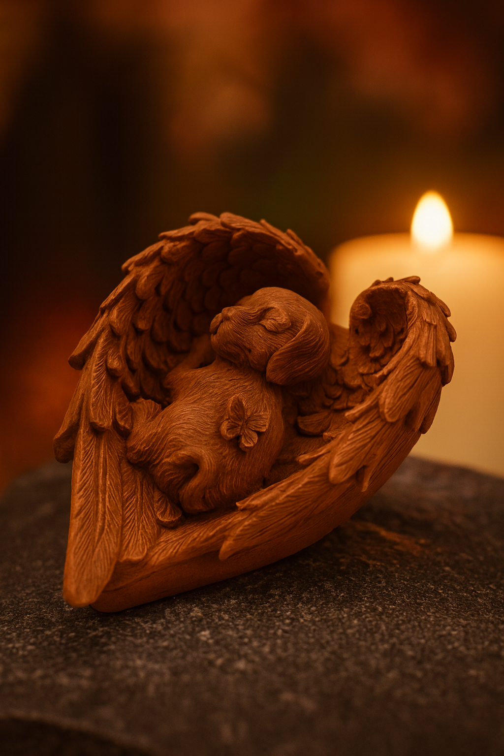 Figurka pies Anioł symbol miłości i pamięci po pupilu brązowy - obrazek 2
