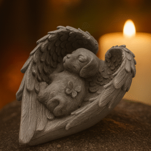 Figurka pies Anioł symbol miłości i pamięci po pupilu szary