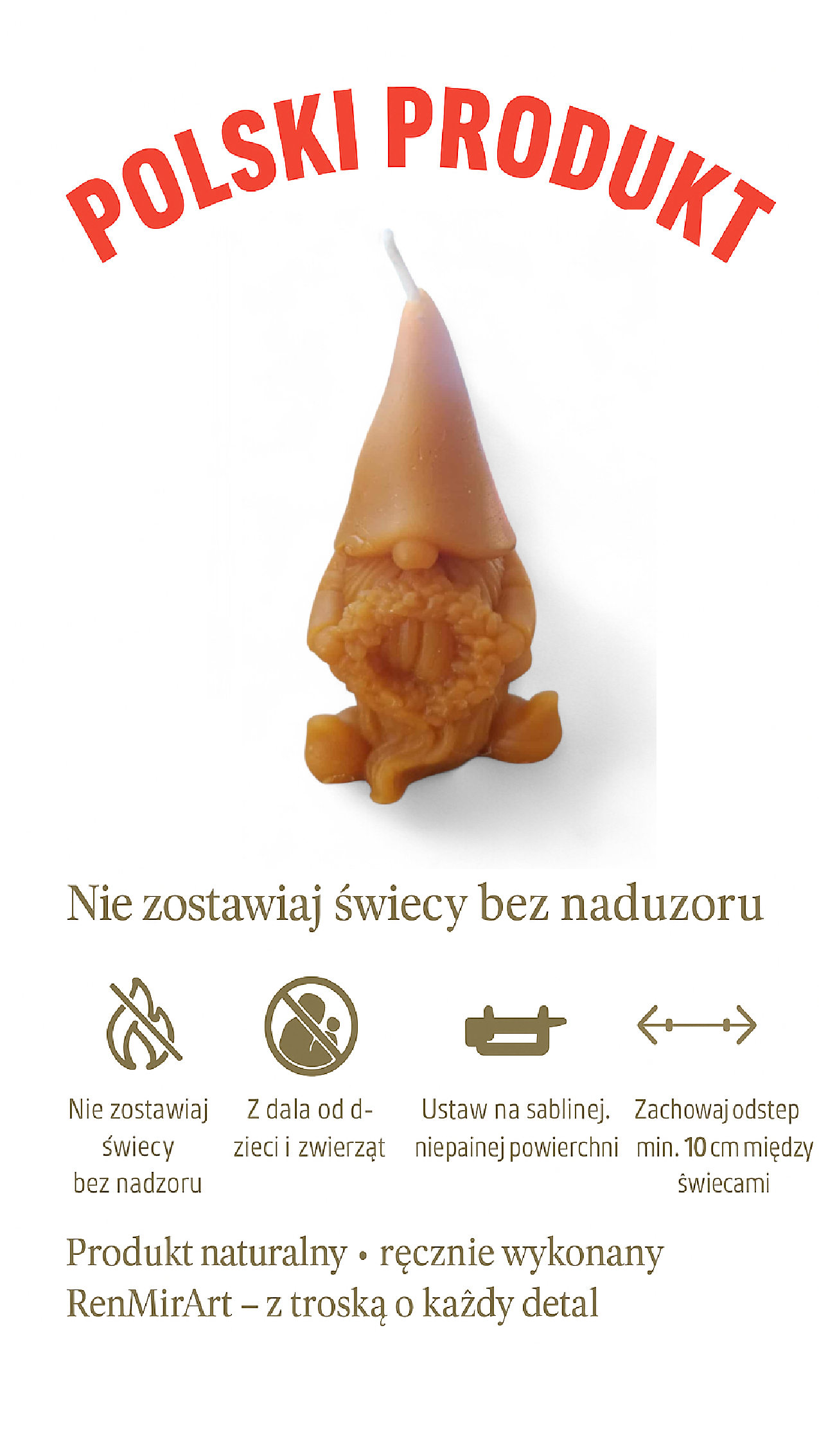 „Świąteczny krasnal” – świeca z naturalnego wosku pszczelego RenMirArt - obrazek 2