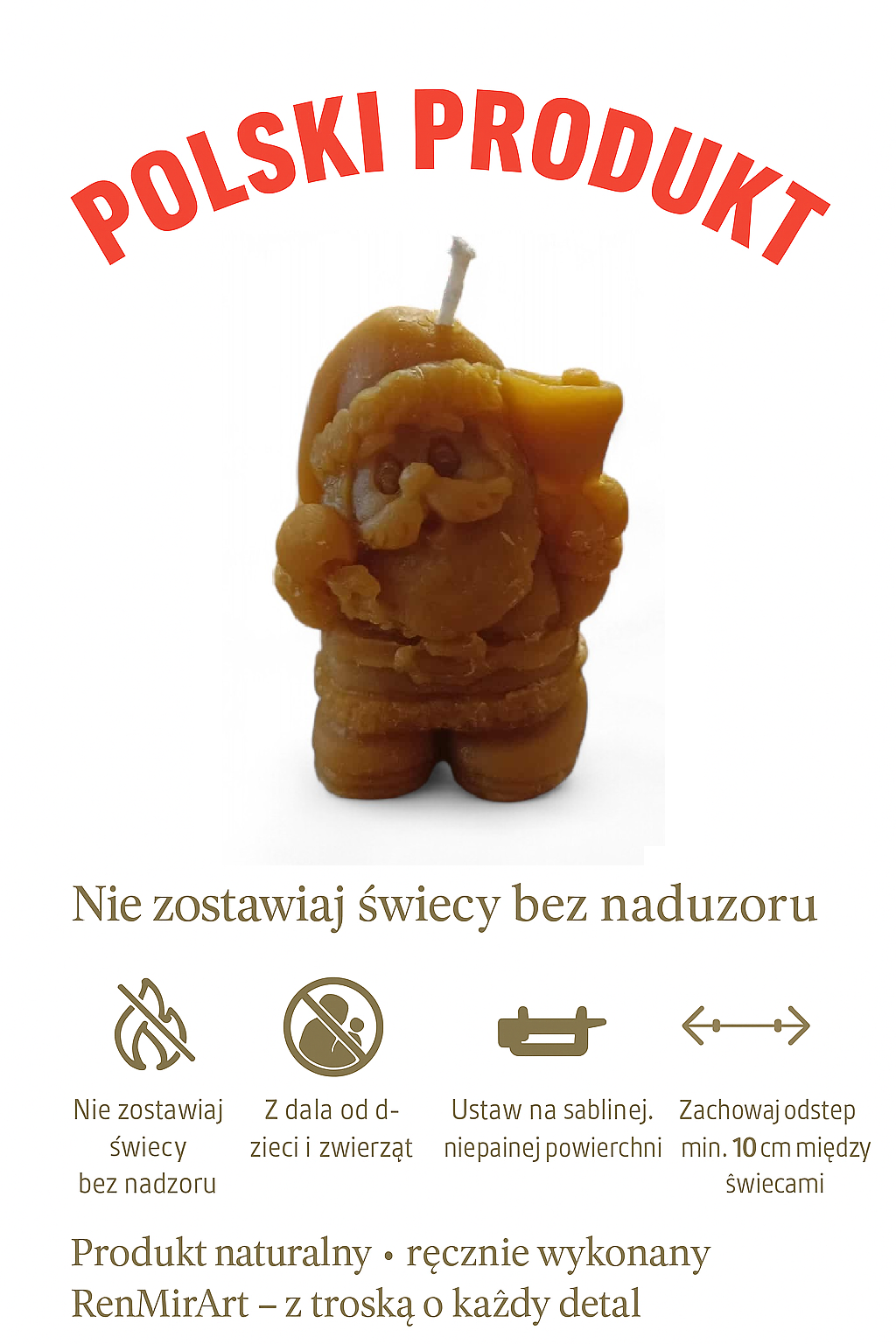 „Świąteczny Mikołaj” – świeca z naturalnego wosku pszczelego RenMirArt - obrazek 2