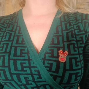 Zestaw świąteczny — broszka renifer + kolczyki kokardki