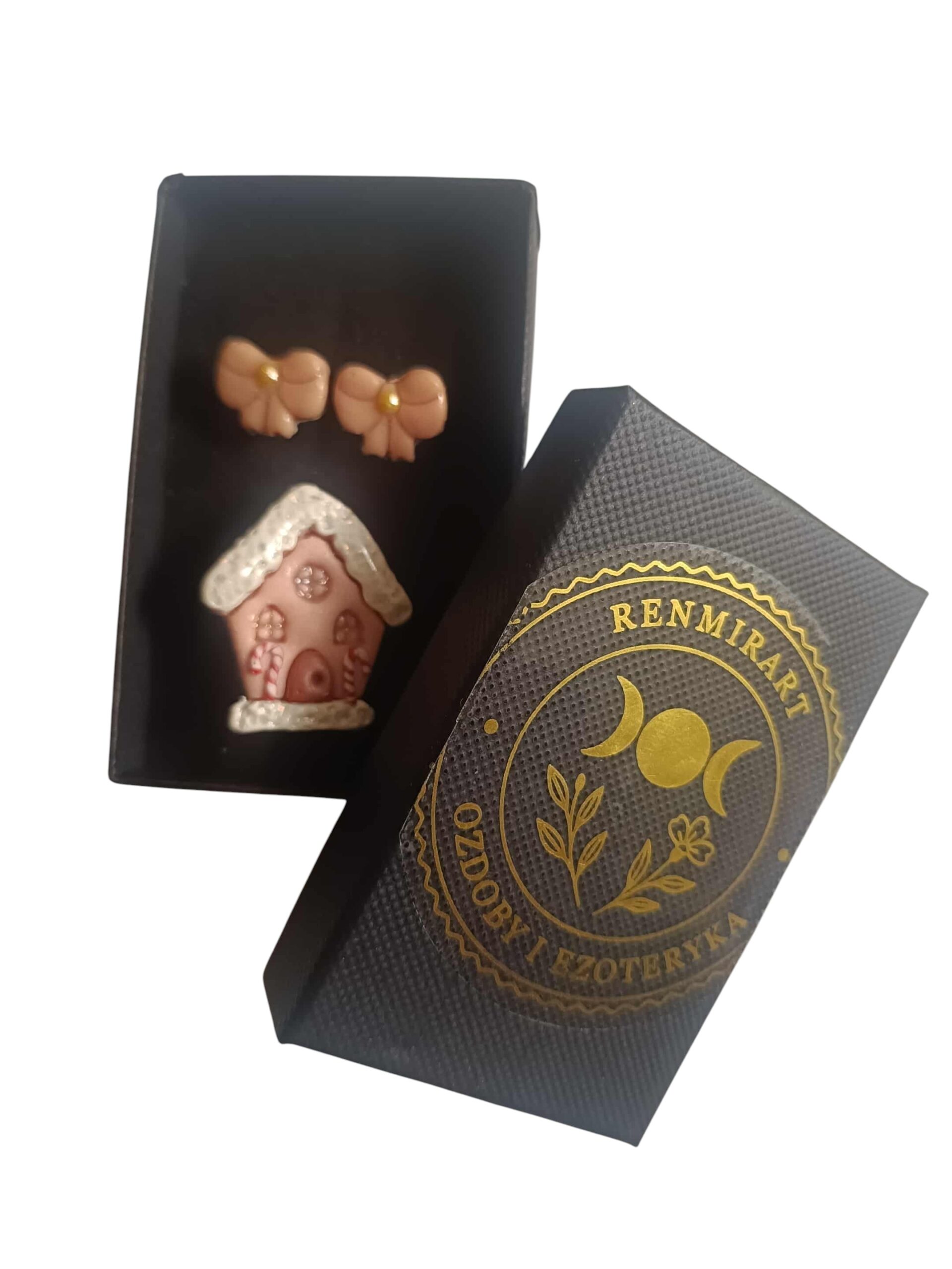 Zestaw Świąteczny – Broszka Domek + Kolczyki Kokardki