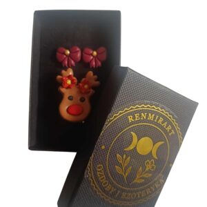 Zestaw świąteczny — broszka renifer + kolczyki kokardki