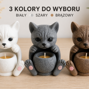 Świecznik Kotek + Świeczka Wosk Pszczeli