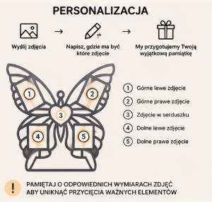 Drewniana Ramka Motyl ze Zdjęciami Personalizowana Pamiątka Rodzinna FAMILY